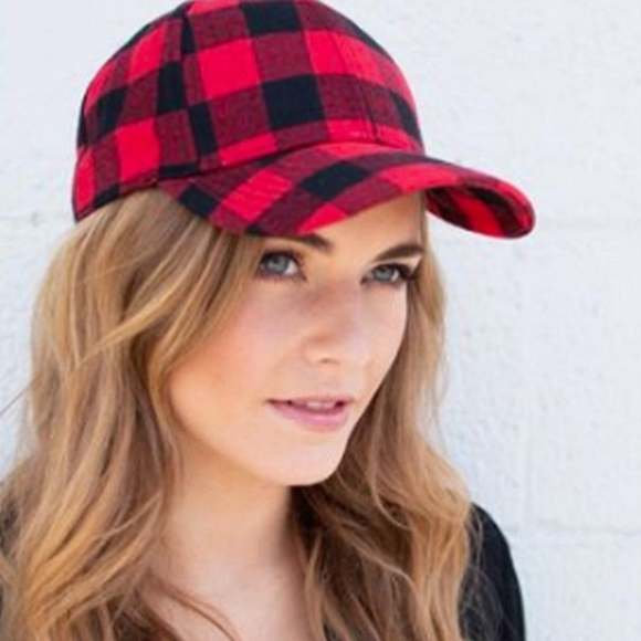 ❗ SOLD ❗Red Buffalo Check Adjustable Ball Cap - Picture 1 of 5